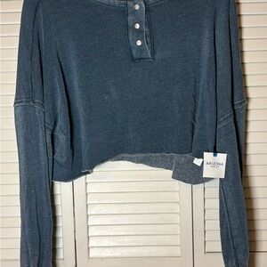 Arizona Jean Company Women's Dark Blue Cropped Henley Sweatshirt